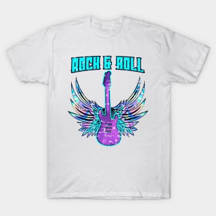 Rock and Roll ,Guitar and Angel Wings T-Shirt